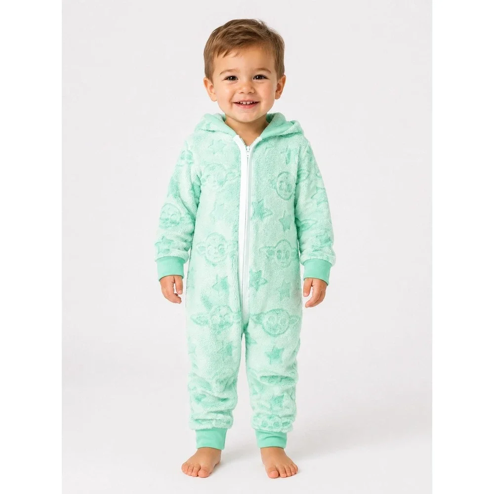 Star Wars Grogu Baby Yoda Plush Fleece Hooded One-Piece Pajamas Sleeper 2T